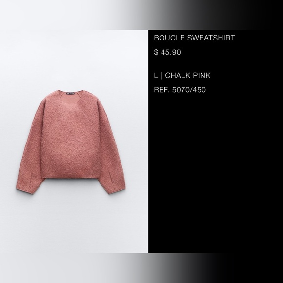 Zara Boucle Sweatshirt | Chalk Pink | Like New | Size Large (oversized fit) - Picture 2 of 2